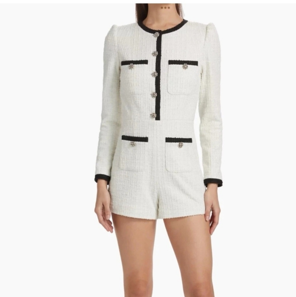 Alice + Olivia Shiloh Patch Pocket Long Sleeve Tweed Romper Women's Size 8